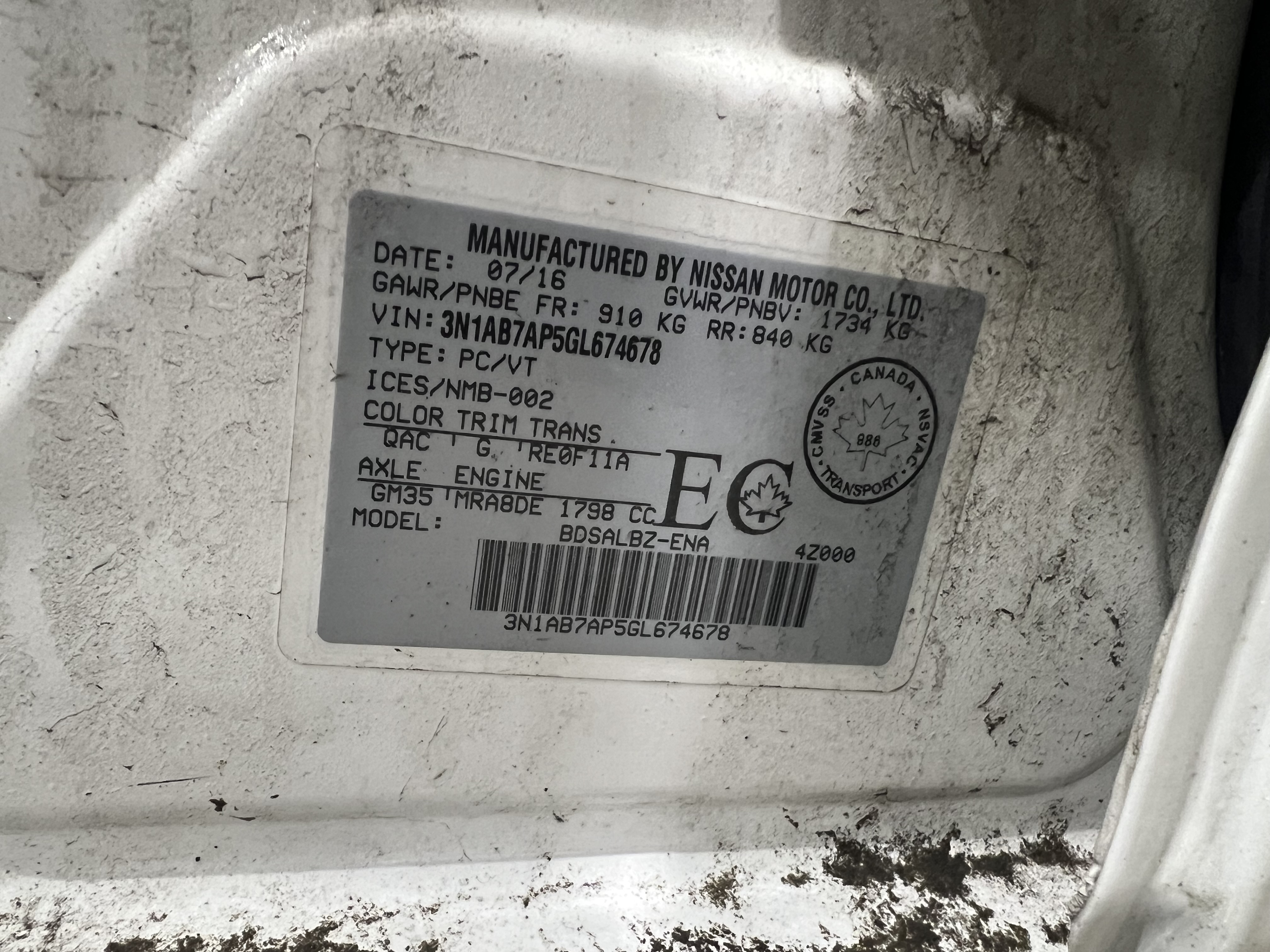 NISSAN SENTRA 2016 - 8