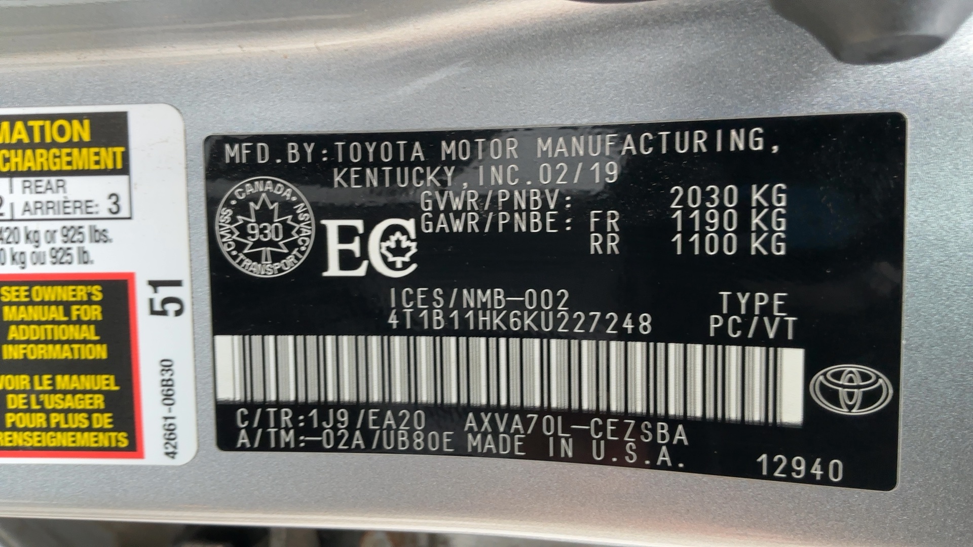 TOYOTA CAMRY 2019 - 7